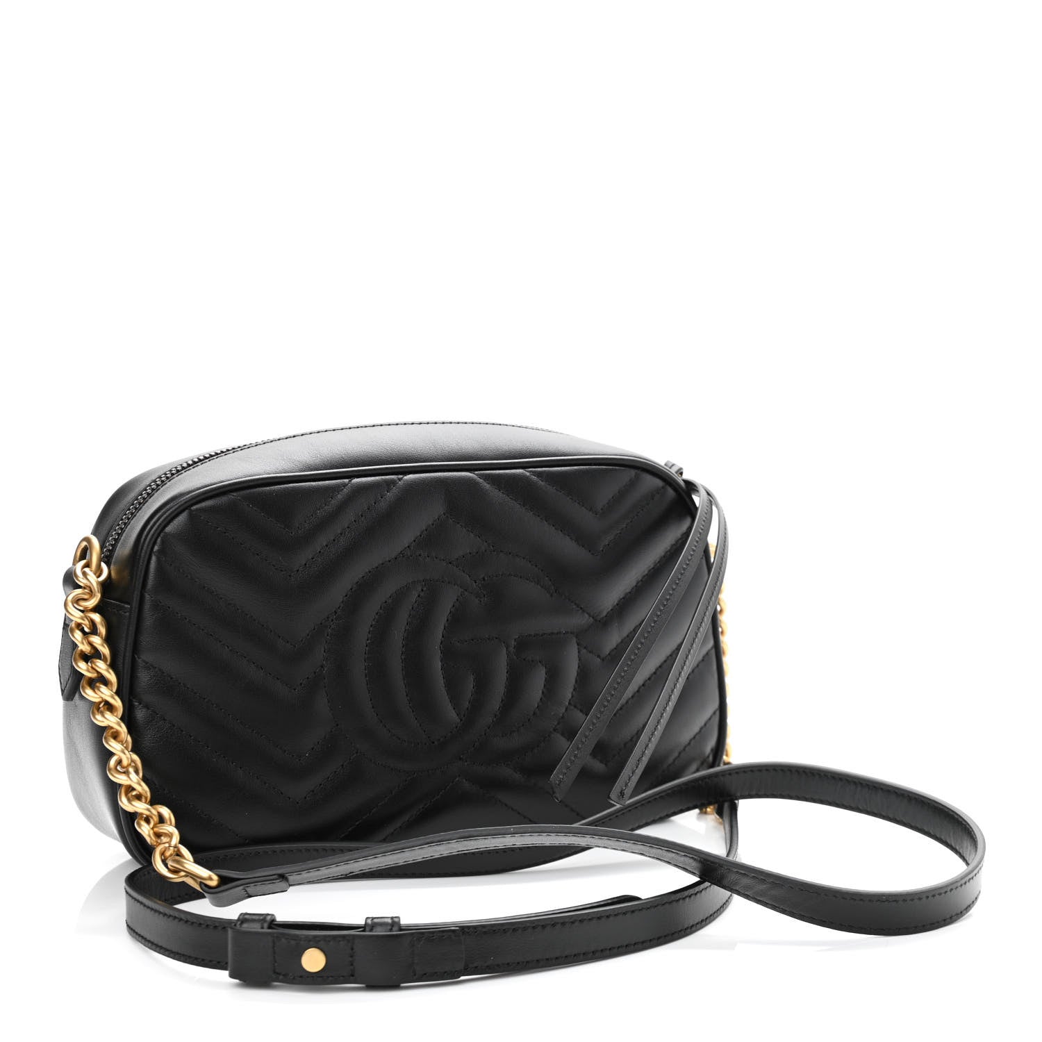 Gucci Calfskin Matelasse Small GG Marmont Chain Shoulder Bag Black 3 of 11