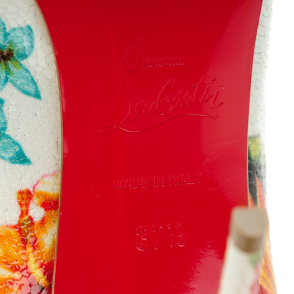 Christian Louboutin Crackled Calfskin Hawaiian Print Pigalle Follies 100 Pumps 37.5 White 7 of 7
