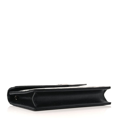 Saint Laurent Grain De Poudre Matelasse Chevron Monogram Envelope Chain Wallet Black 3 of 9