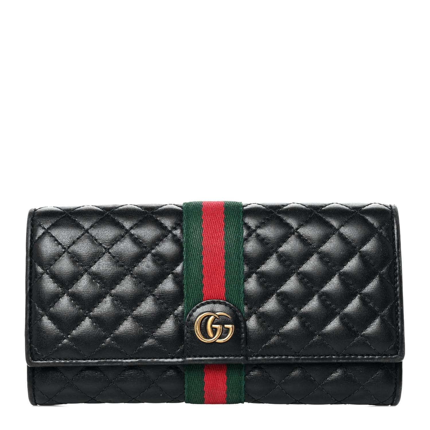 Gucci Calfskin Web Trapuntata GG Continental Wallet Black 1 of 10
