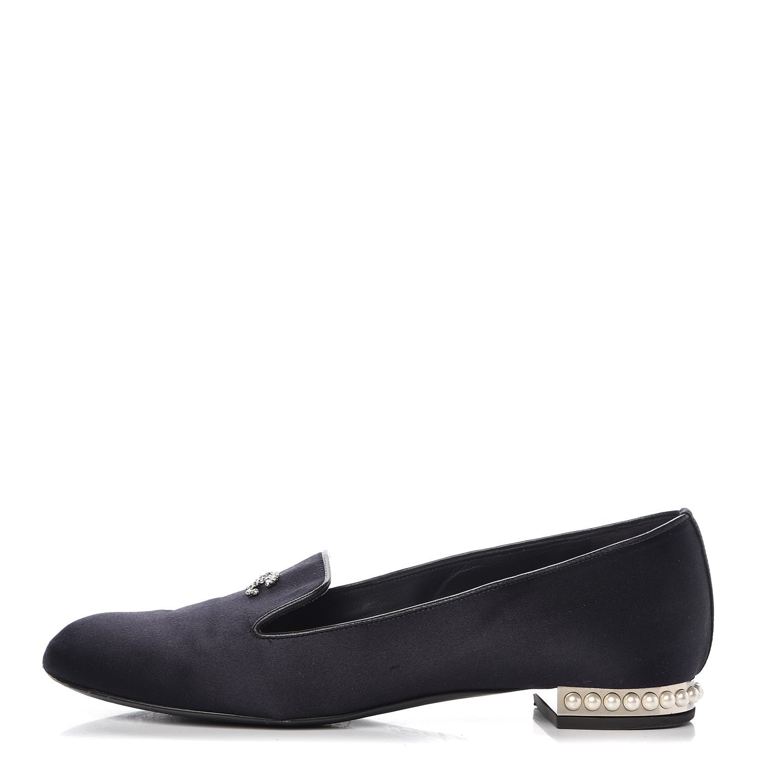 Chanel Satin Pearl CC Loafers 36.5 Black 1 of 10