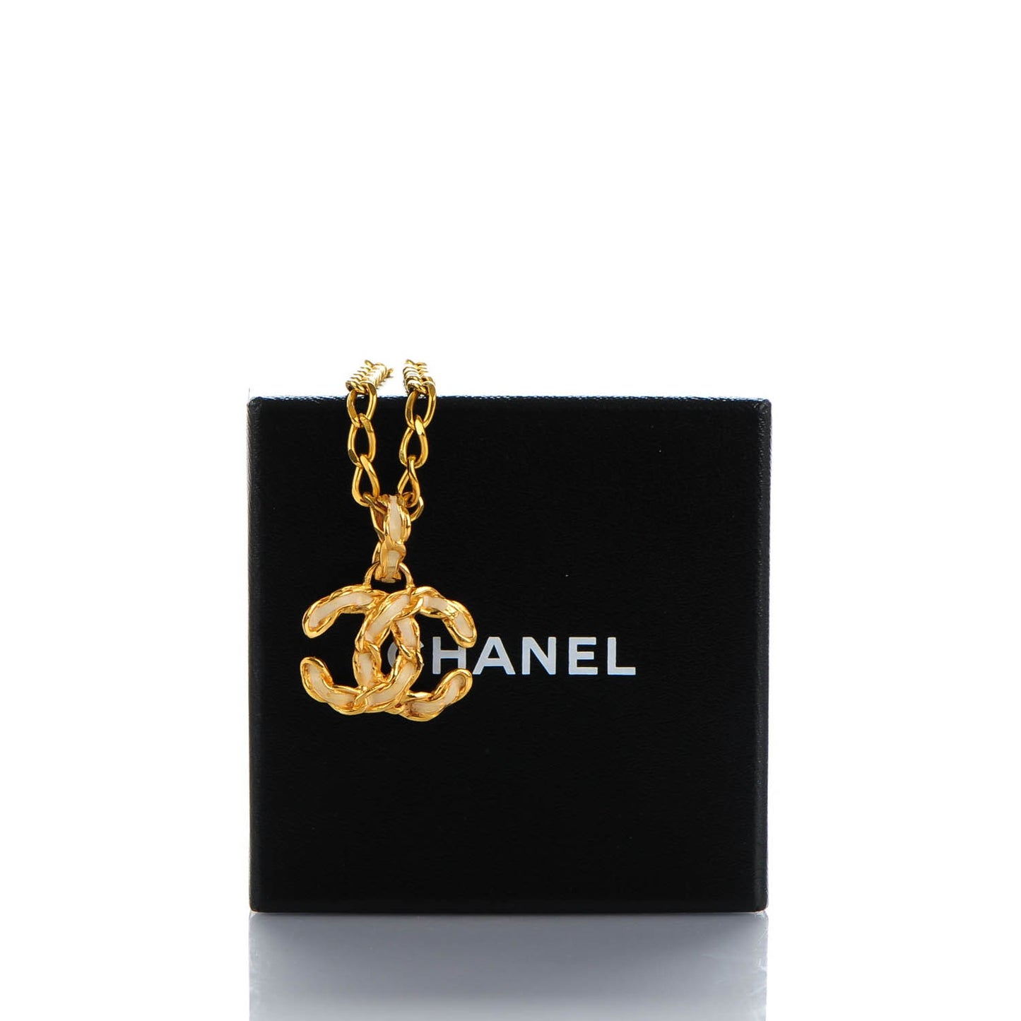 Enamel CC Pendant Necklace White Gold