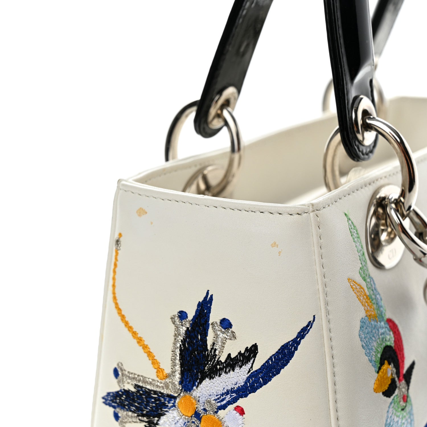 Christian Dior Smooth Calfskin Embroidered Medium Lady Dior White Multicolor 12 of 13