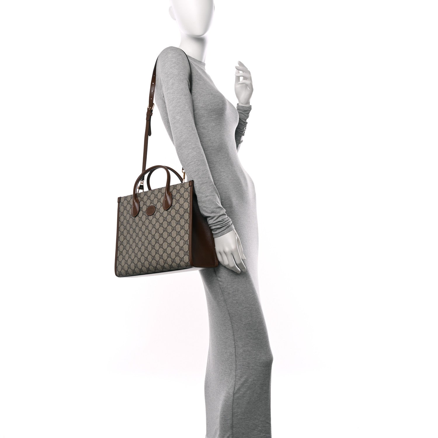 Gucci GG Supreme Monogram Azalea Calfskin Small Retro Interlocking G Tote Bag Beige Ebony Brown Sugar 2 of 10