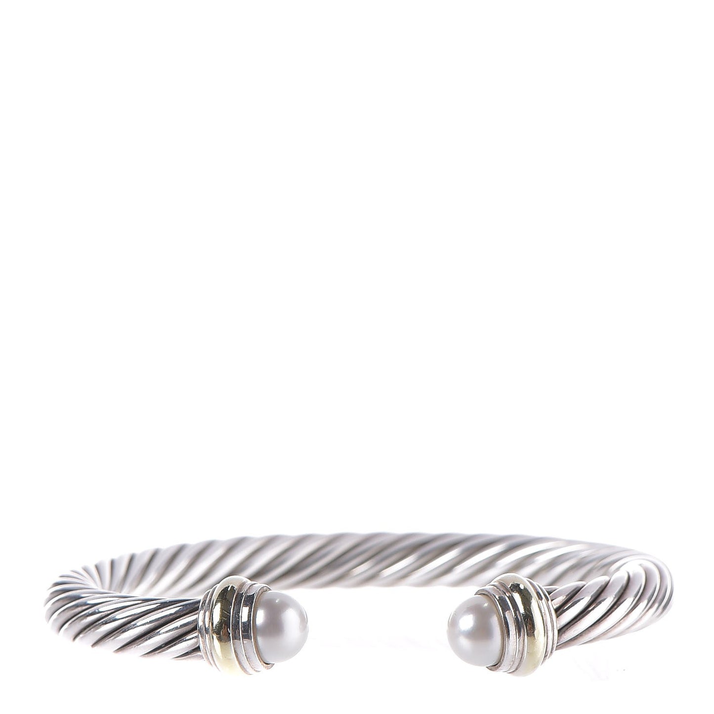Sterling Silver 14K Yellow Gold Pearl 7mm Cable Classics Bracelet