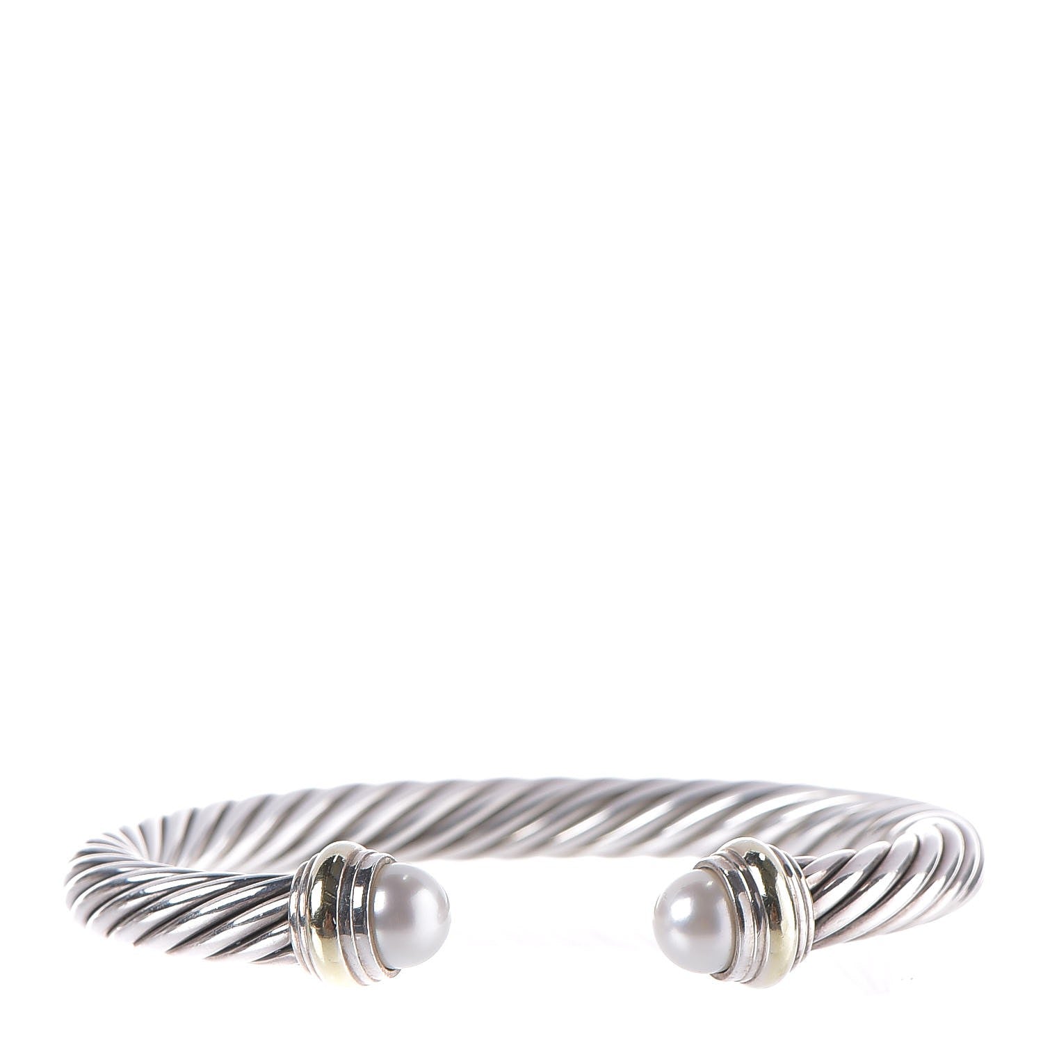 David Yurman Sterling Silver 14K Yellow Gold Pearl 7mm Cable Classics Bracelet 1 of 5