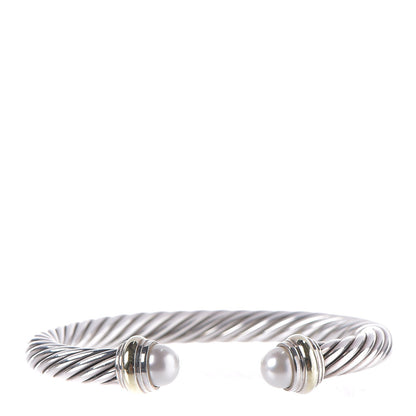 David Yurman Sterling Silver 14K Yellow Gold Pearl 7mm Cable Classics Bracelet 1 of 5