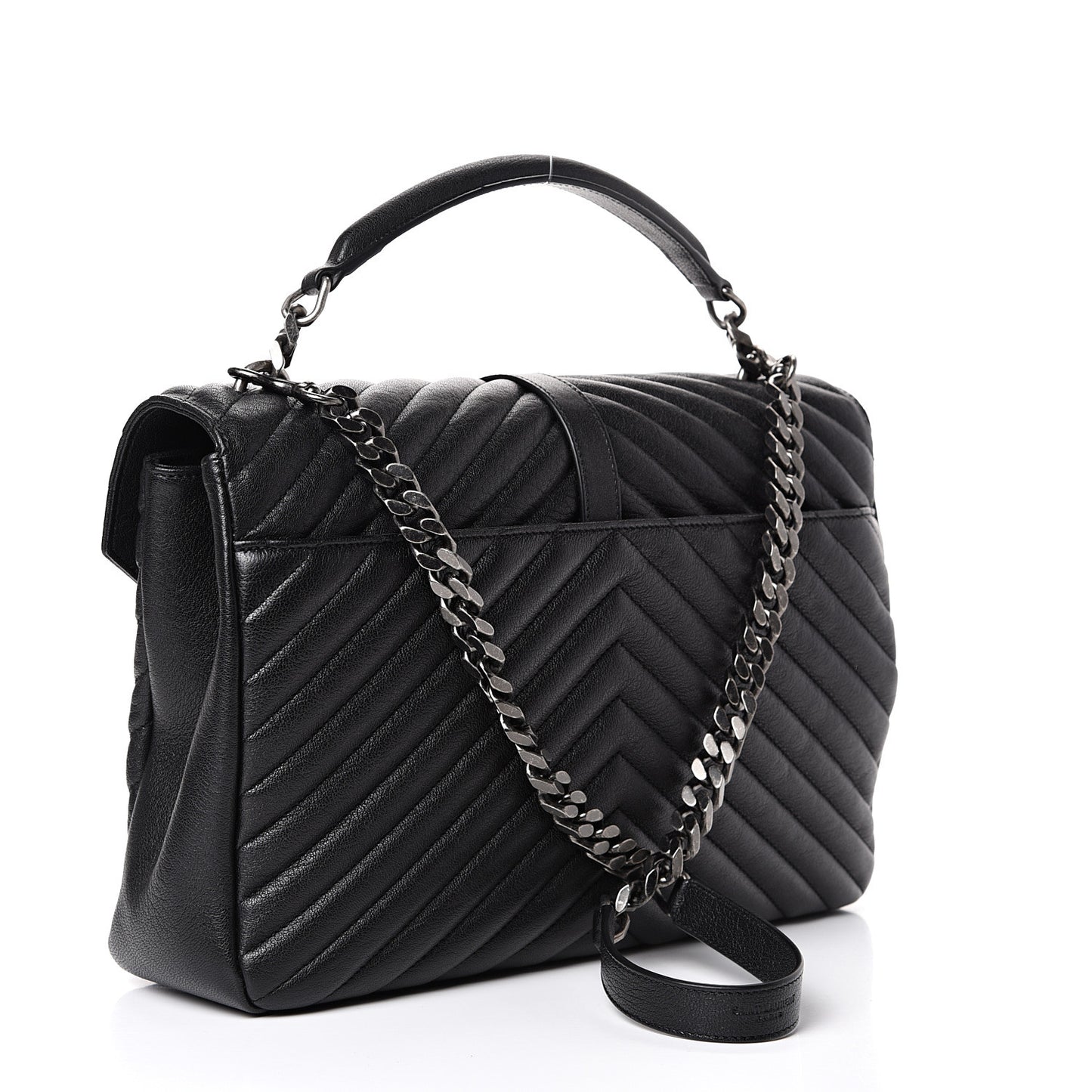 Sheepskin Matelasse Chevron Monogram Large College Satchel Black