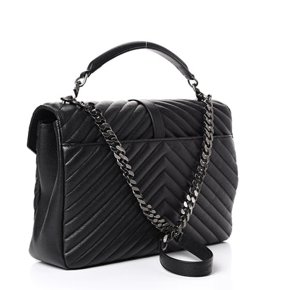 Saint Laurent Sheepskin Matelasse Chevron Monogram Large College Satchel Black 2 of 10
