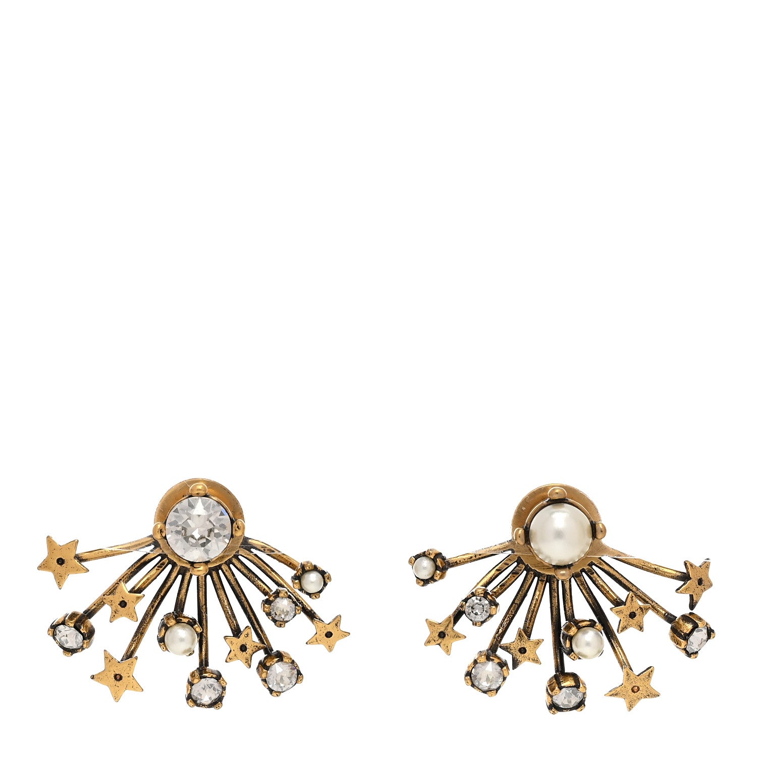 Christian Dior Crystal Pearl Star Earrings Aged Gold 1 of 5