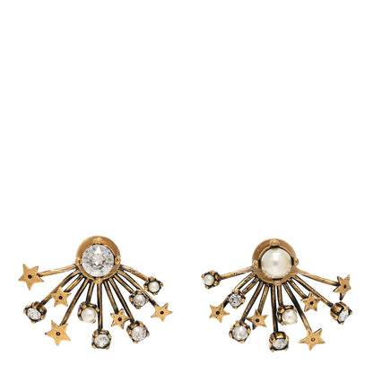 Christian Dior Crystal Pearl Star Earrings Aged Gold 1 of 5
