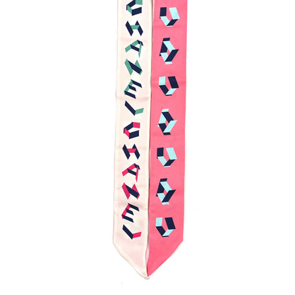 Chanel Silk Logo Slim Bandeau Scarf Ecru Pink 2 of 3
