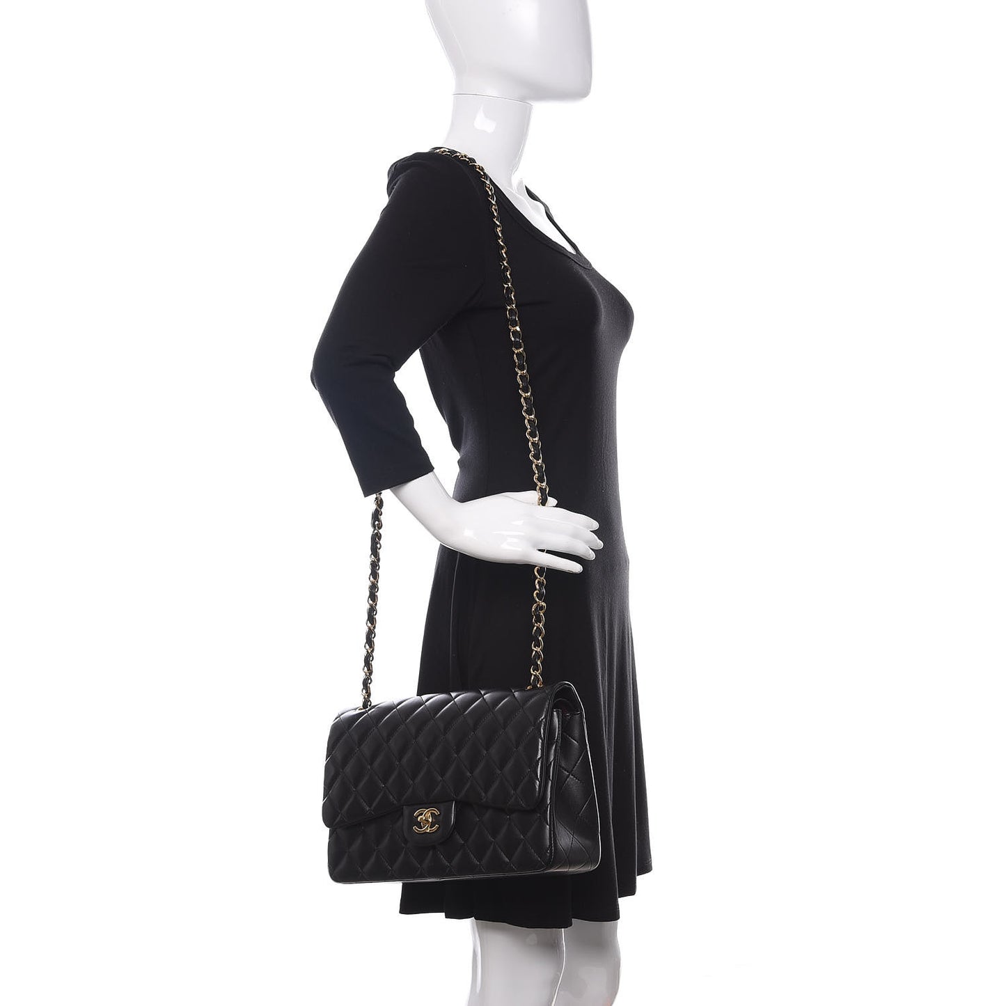 Lambskin Quilted Jumbo Double Flap Black