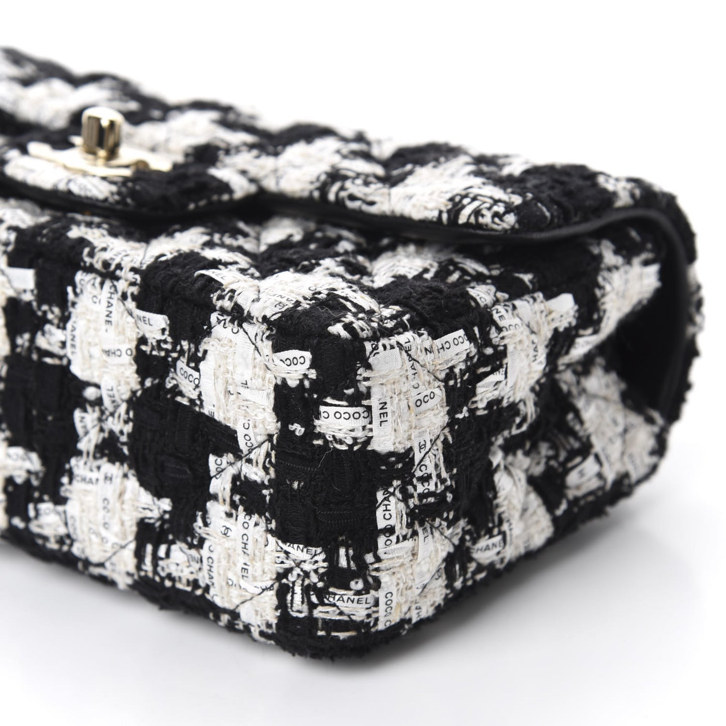 Tweed Quilted Mini Rectangular Flap Black Ecru White