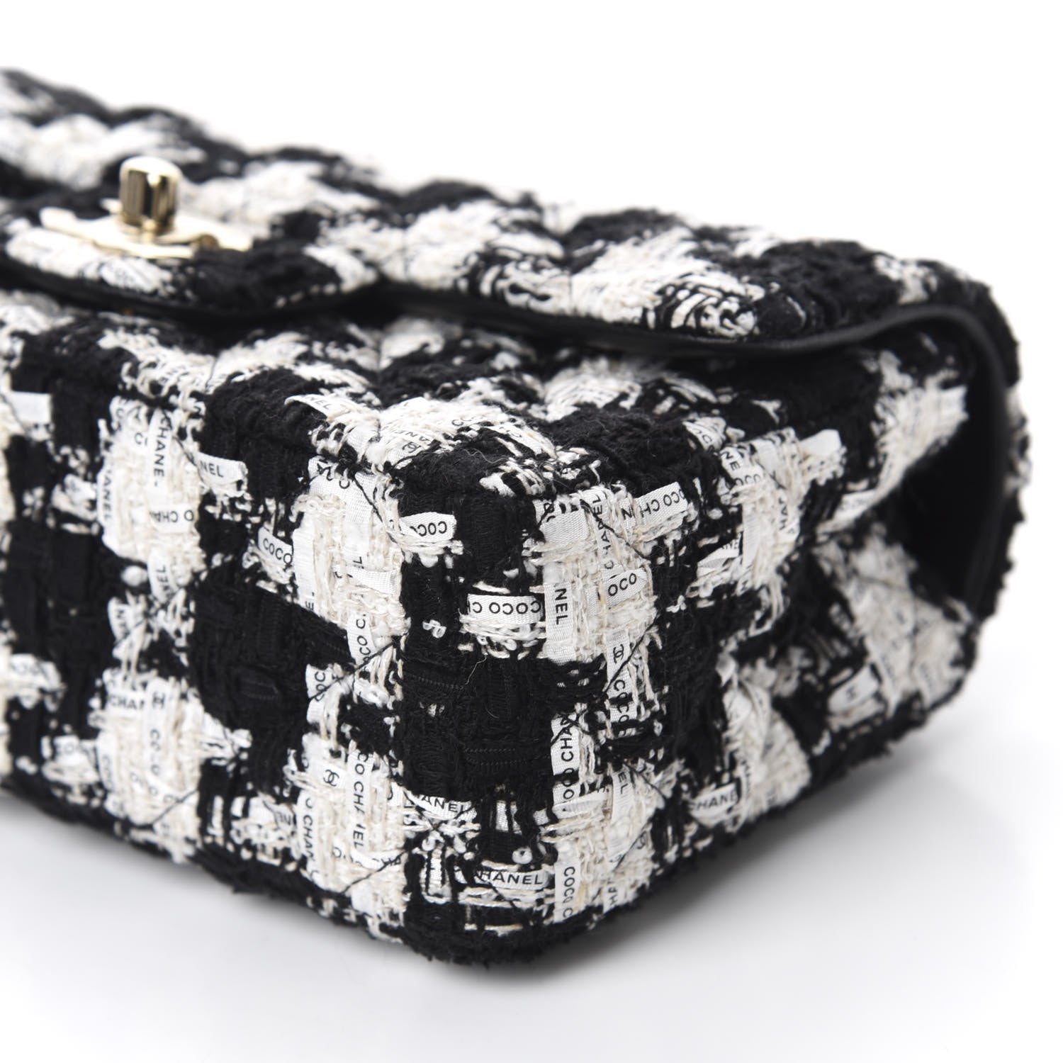 Chanel Tweed Quilted Mini Rectangular Flap Black Ecru White 7 of 10