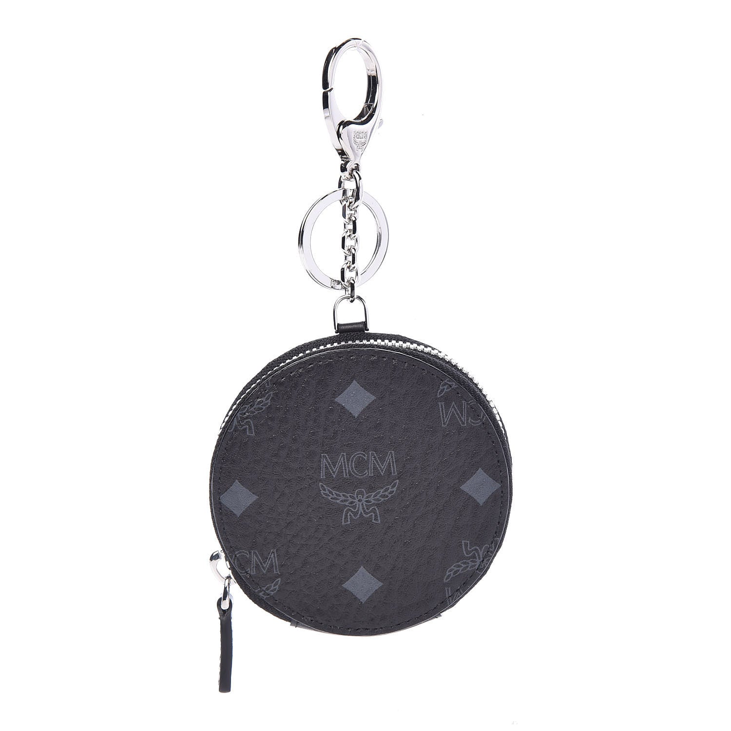 MCM Visetos Round Coin Pouch Key Ring Bag Charm Black 1 of 4