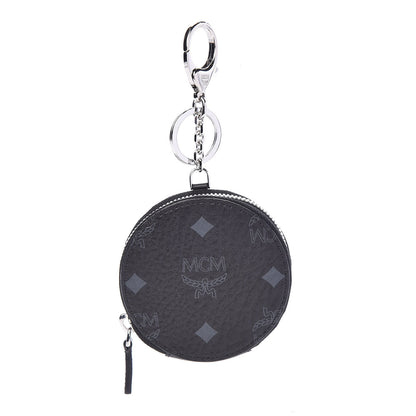 MCM Visetos Round Coin Pouch Key Ring Bag Charm Black 1 of 4