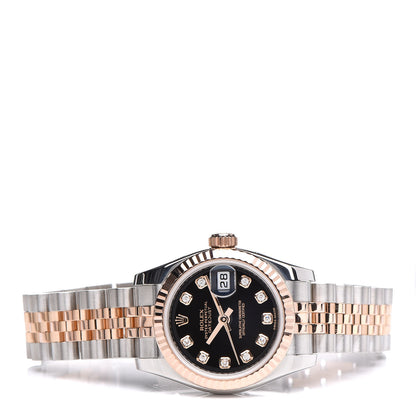 Rolex Stainless Steel 18K Everose Gold Diamond 26mm Oyster Perpetual Datejust Watch Black 179171 3 of 9
