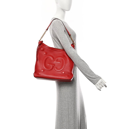 Gucci Apollo Calfskin GG Dadini Embroidered Chain Hobo Hibiscus Red 2 of 11