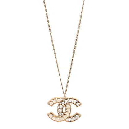 Chanel Crystal Pearl CC Pendant Necklace Gold 1 of 4
