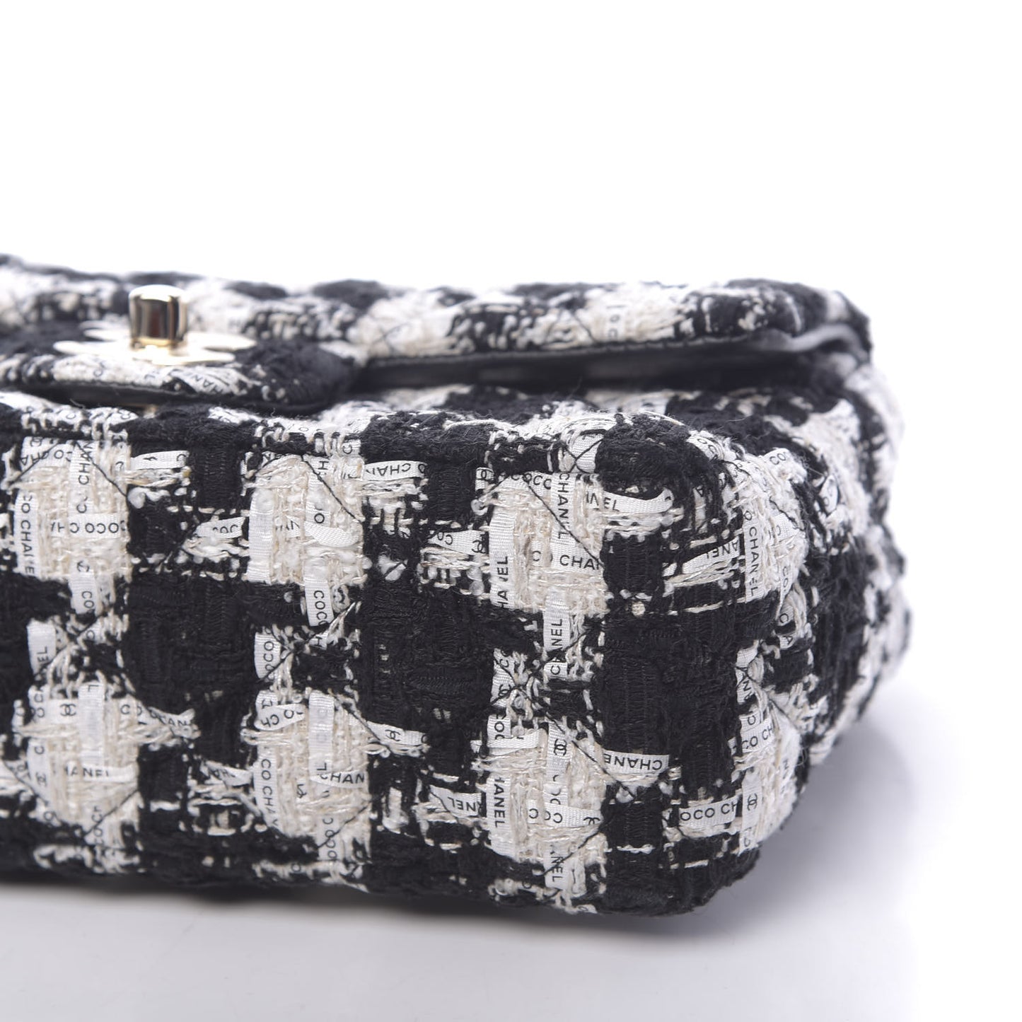 Tweed Quilted Mini Rectangular Flap Black Ecru White