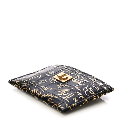 Chanel Calfskin Crocodile Embossed Graffiti 2.55 Cocodile Reissue Card Holder Black Gold 8 of 8
