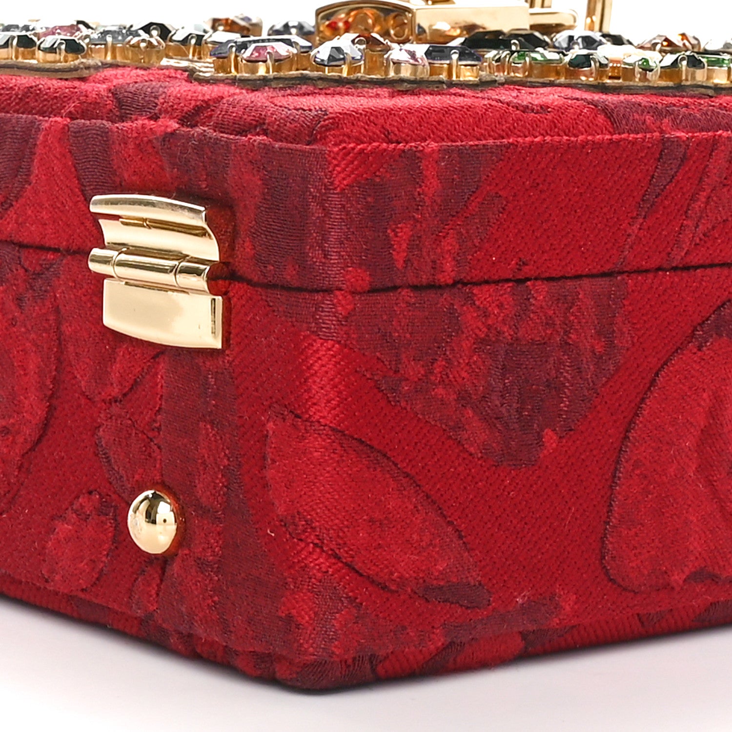 Dolce & Gabbana Brocade Dauphine Crystal Embellished Box Bag Red Gold 9 of 9