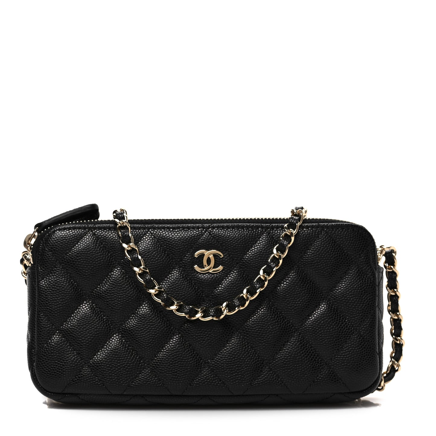Caviar Quilted Small Clutch With Chain Black