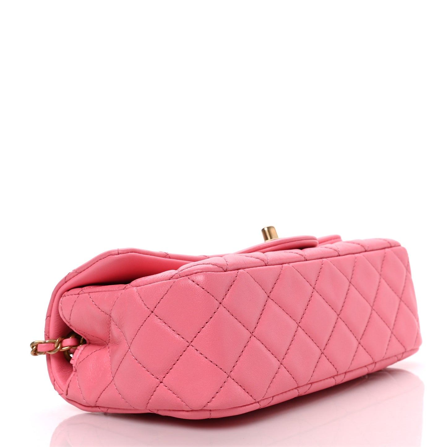 Lambskin Quilted Mini Rectangular Pearl Crush Flap Pink