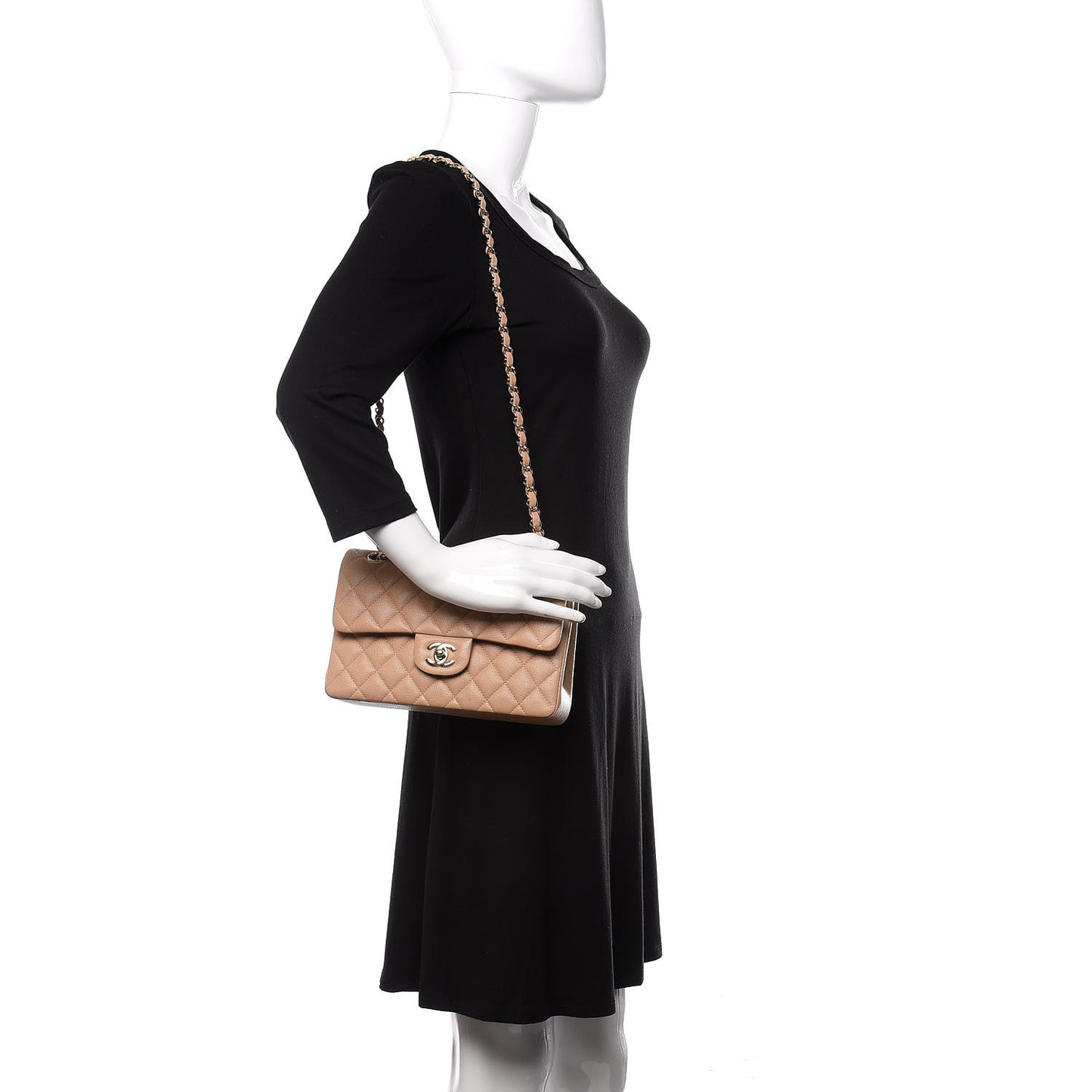 Caviar Quilted Small Double Flap Beige