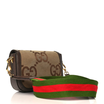 Gucci Monogram Jumbo GG Textured Dollar Calfskin Web Mini Horsebit 1955 Shoulder Bag Camel Ebony New Acero 3 of 10