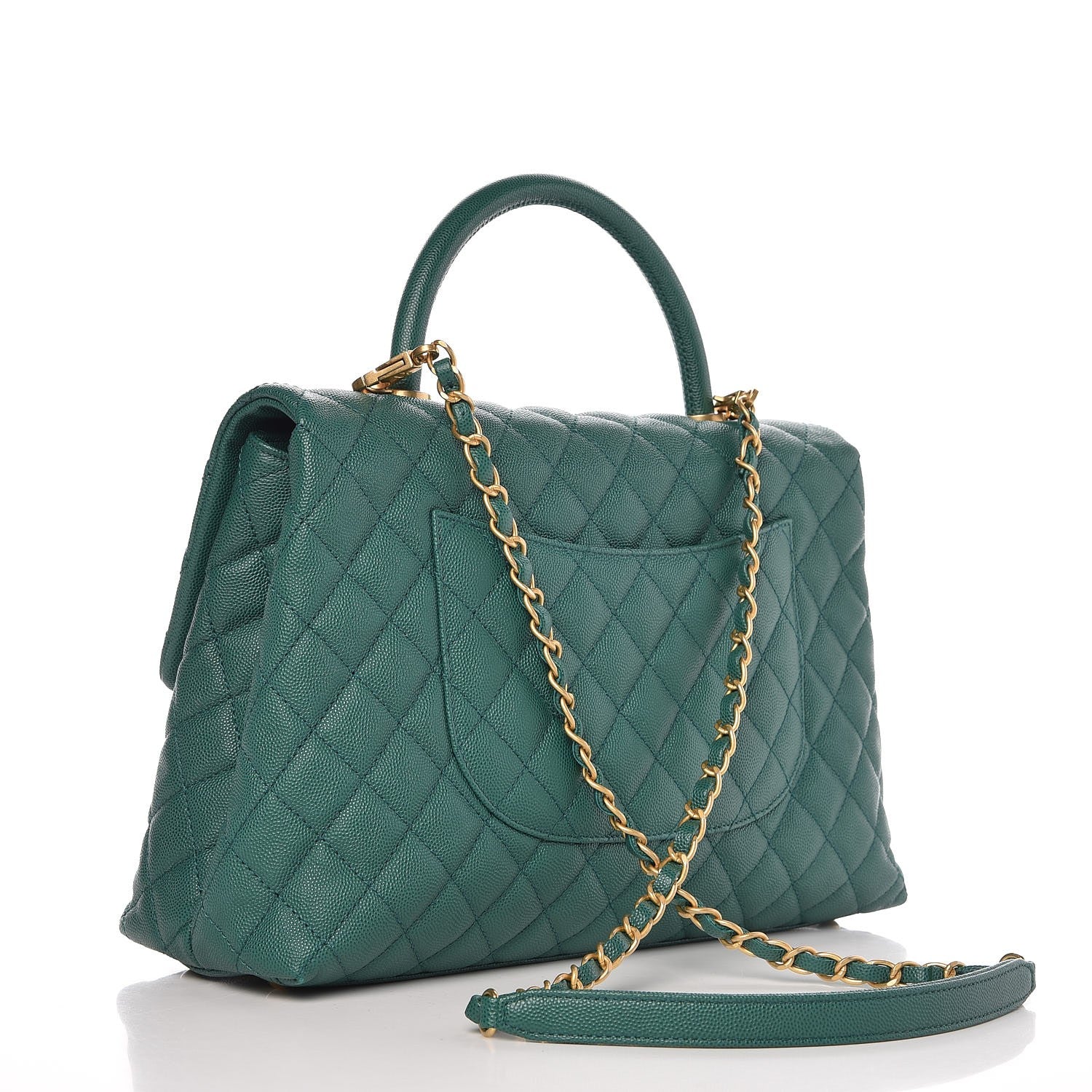 Chanel Caviar Quilted Medium Coco Handle Flap Green 4 of 9
