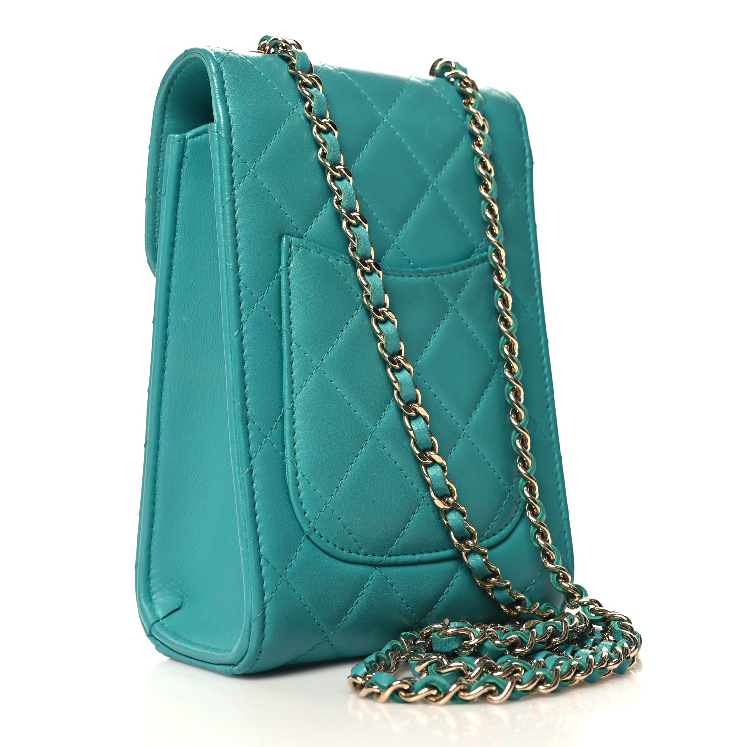 Chanel Lambskin Quilted Extra Mini Wallet On Chain WOC Teal 3 of 14