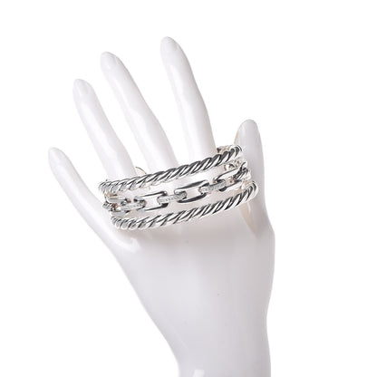 David Yurman Sterling Silver Diamond Wellesley Link Three-Row Cuff Bracelet 2 of 5