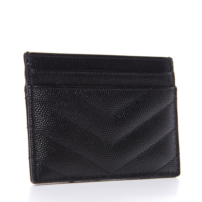 Saint Laurent Grain De Poudre Matelasse Chevron Monogram Credit Card Case Black 3 of 8