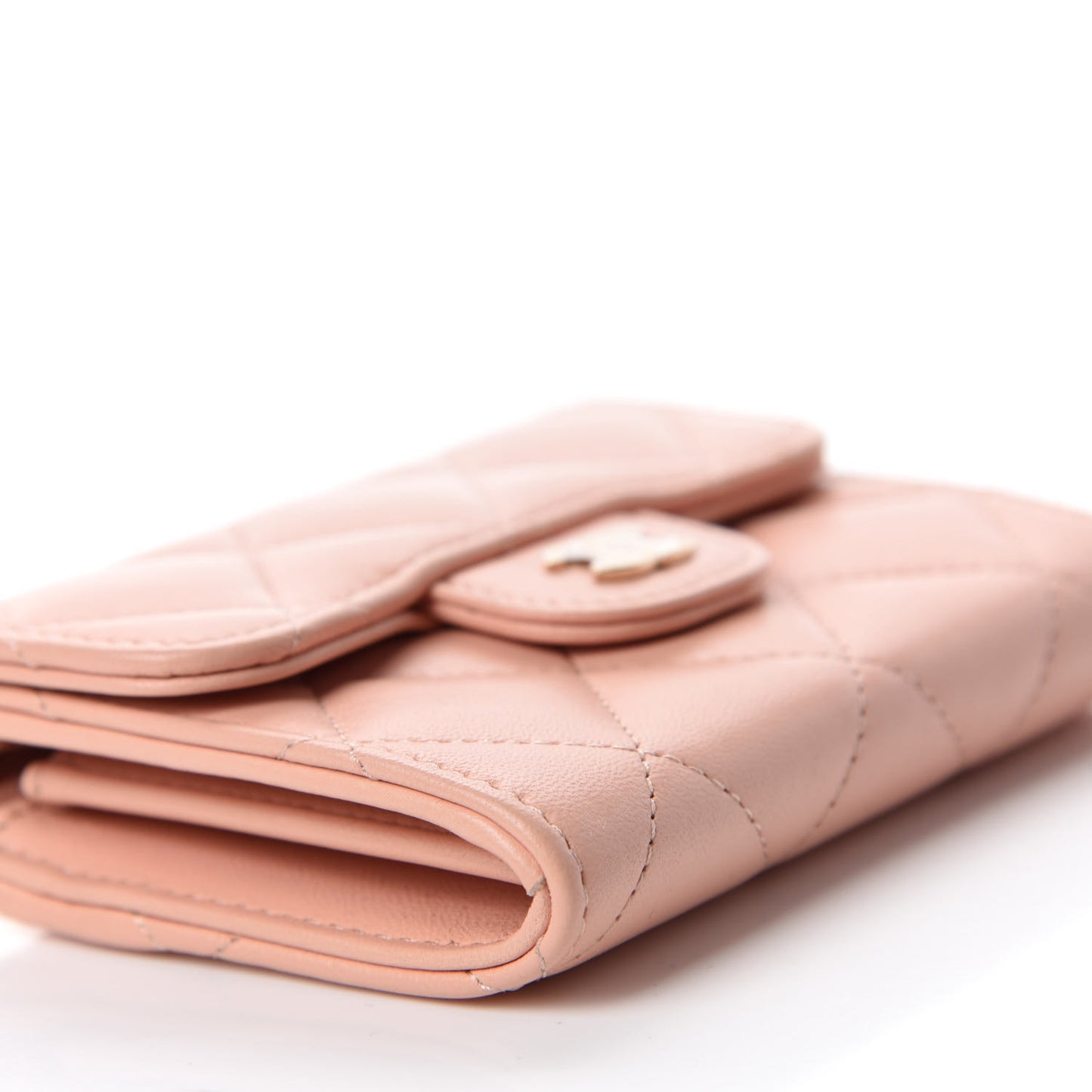 Lambskin Quilted Flap Card Holder On Chain Light Pink