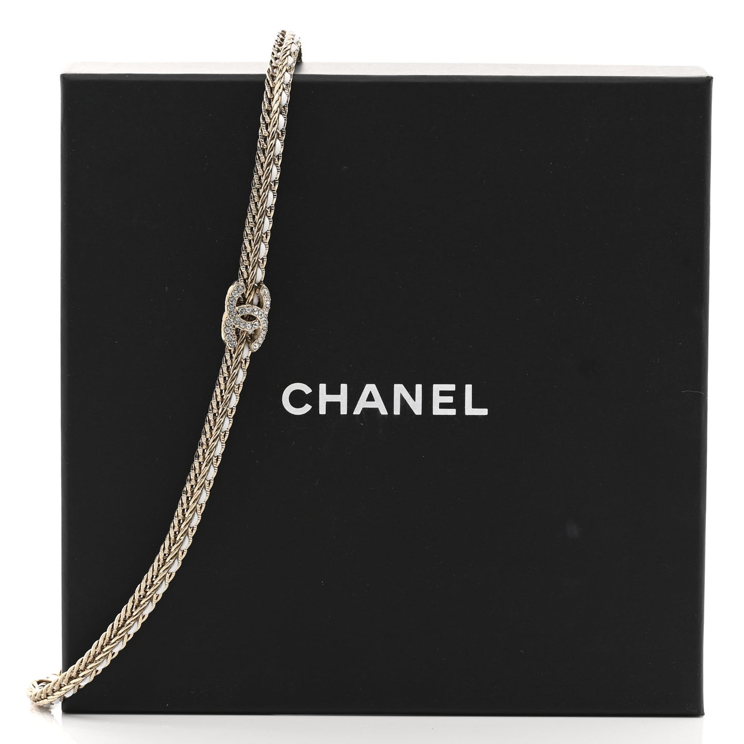 Metal Lambskin Crystal CC Choker Gold White