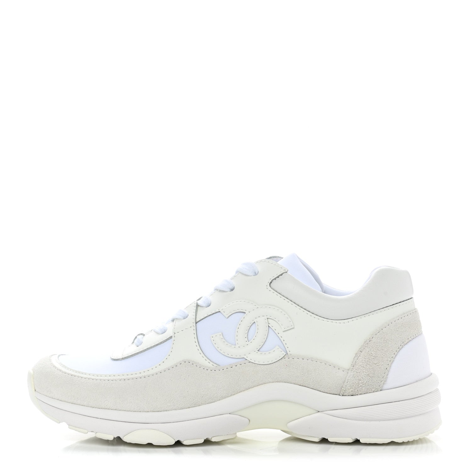 Chanel Suede Calfskin Fabric CC Sneakers 37.5 White 1 of 8