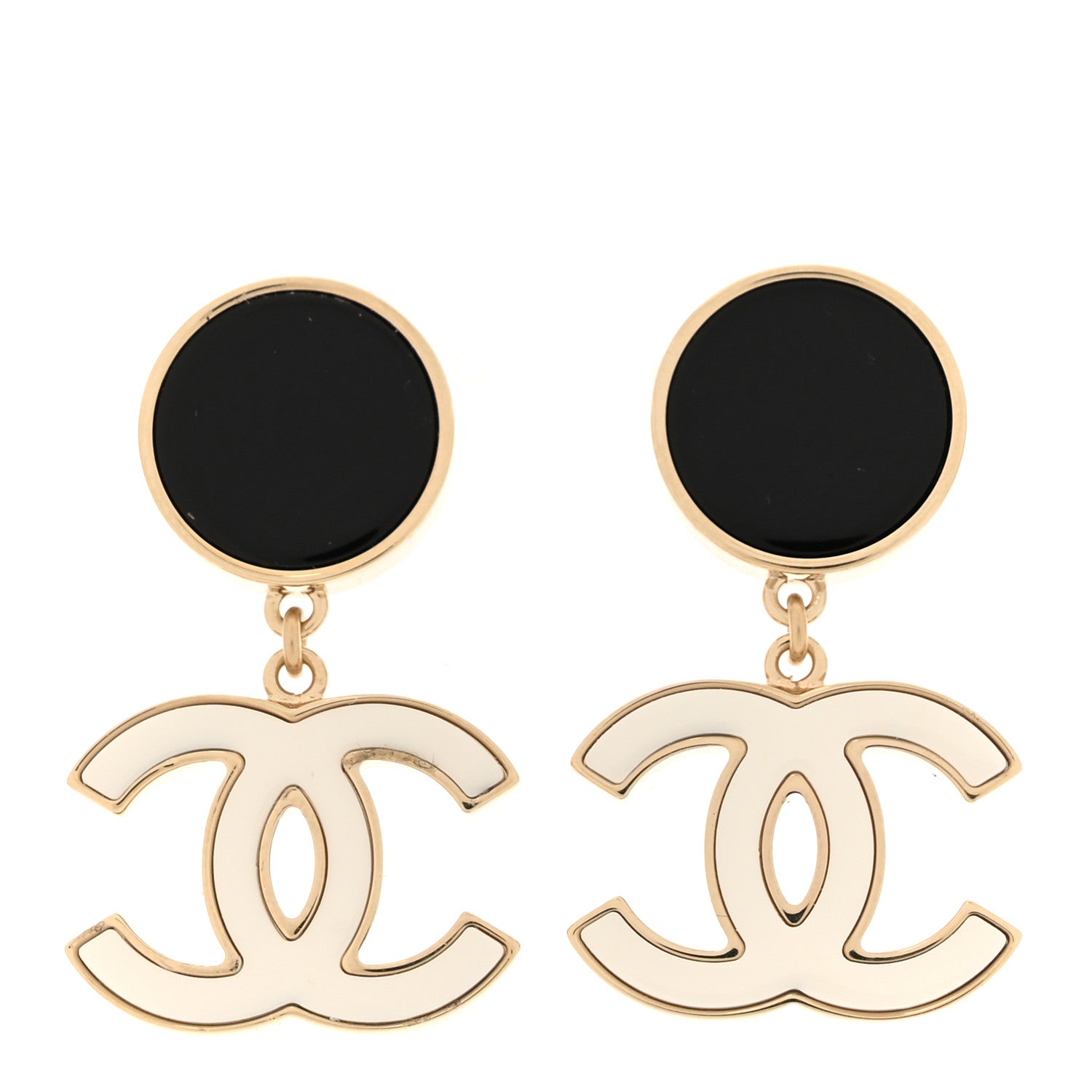 Chanel Enamel CC Drop Earrings Black White 1 of 4