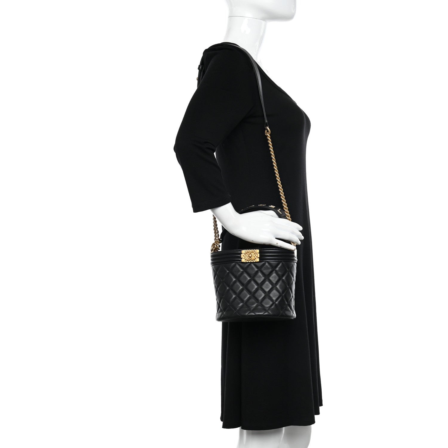 Chanel Calfskin Quilted Boy Bucket Bag Black 2 of 13