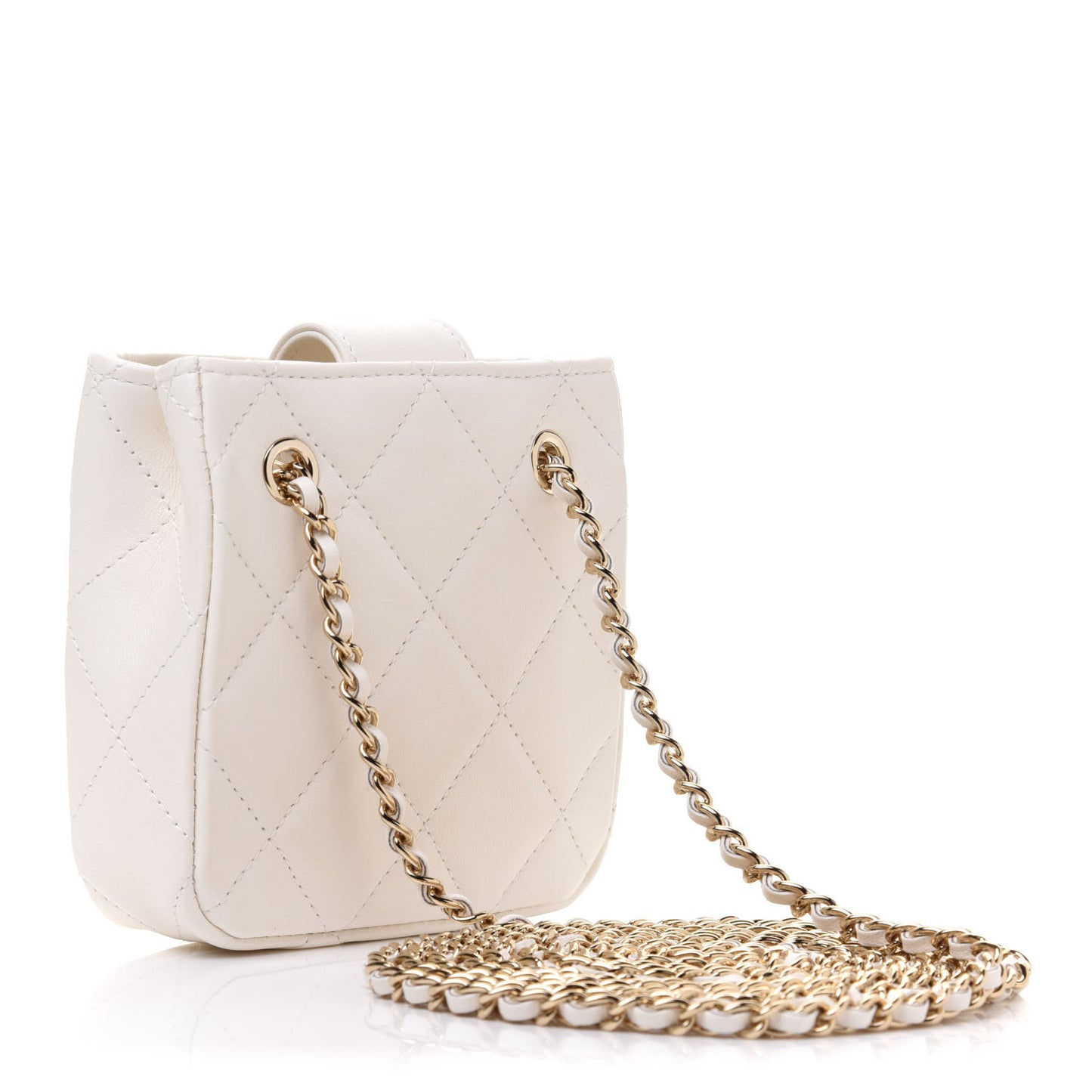 Lambskin Quilted Tiny Shopping Clutch With Chain White