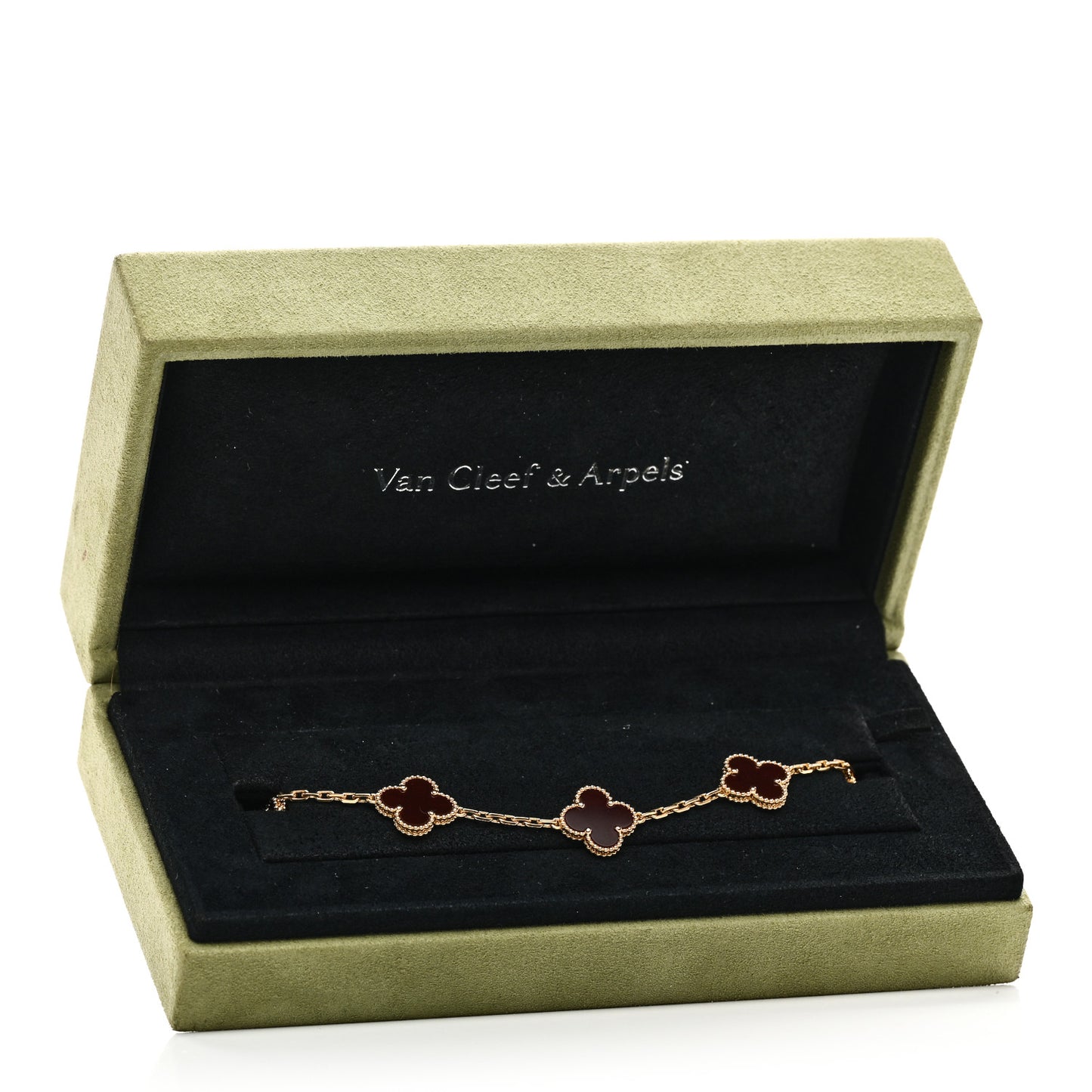 18K Yellow Gold Carnelian 5 Motifs Vintage Alhambra Bracelet