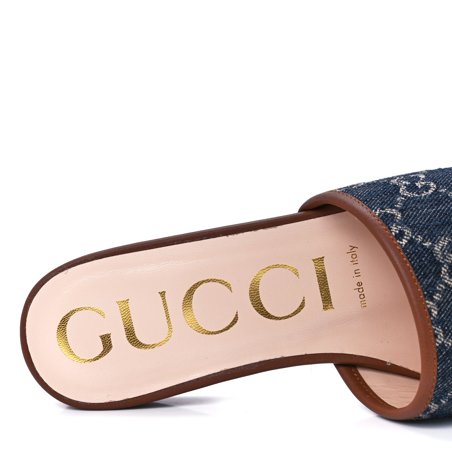 Gucci New Denim GG Monogram Miro Soft Calfskin Jolie Slide Sandals 37.5 Blue Tea Cuir Epilog 7 of 9