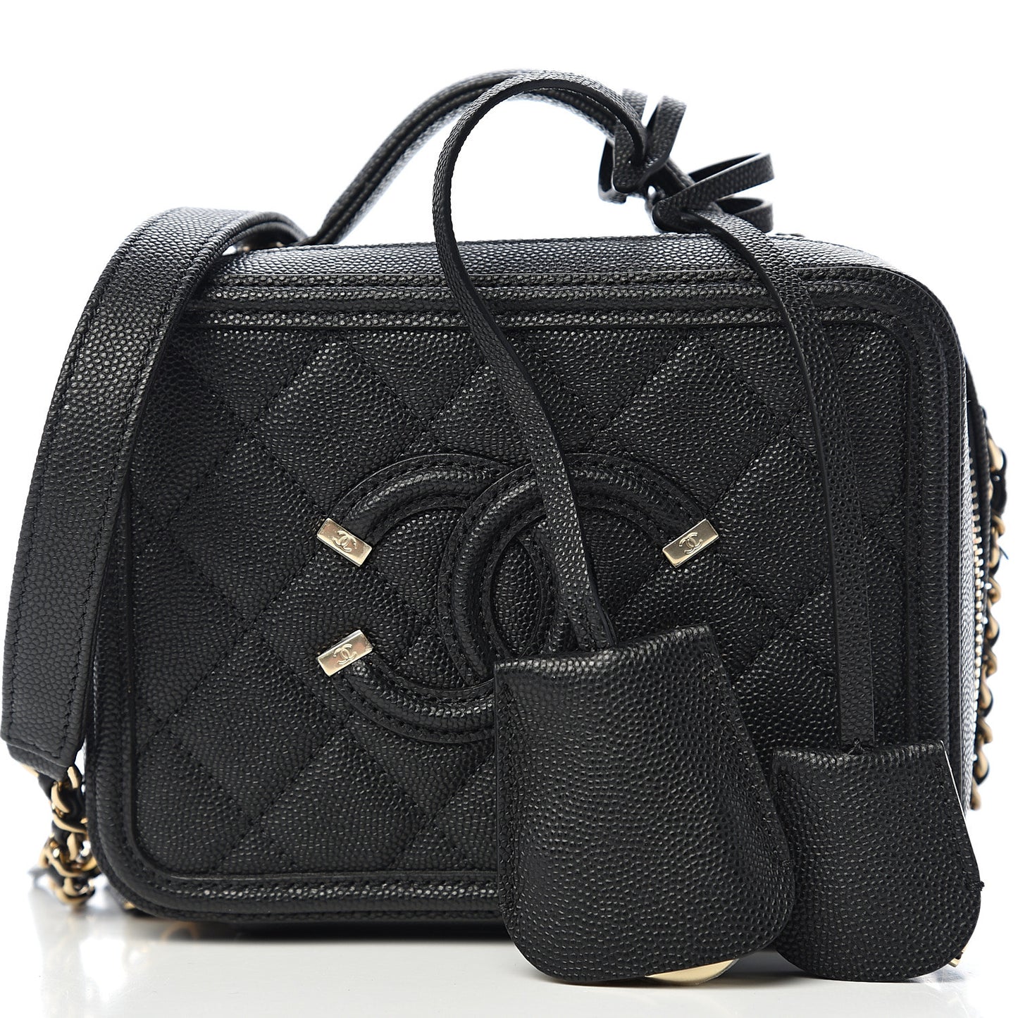 Caviar Quilted Small CC Filigree Vanity Case Black