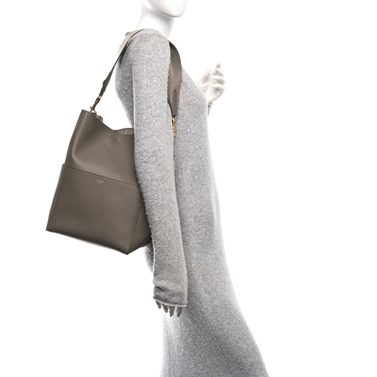 Celine Soft Grained Calfskin Sangle Bucket Bag Taupe 2 of 11