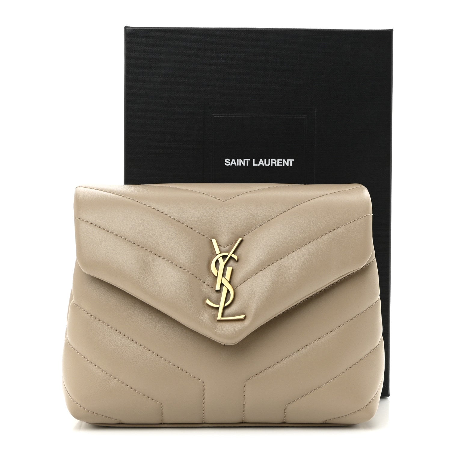 Saint Laurent Calfskin Y Quilted Monogram Toy Loulou Crossbody Bag Dark Beige 10 of 10