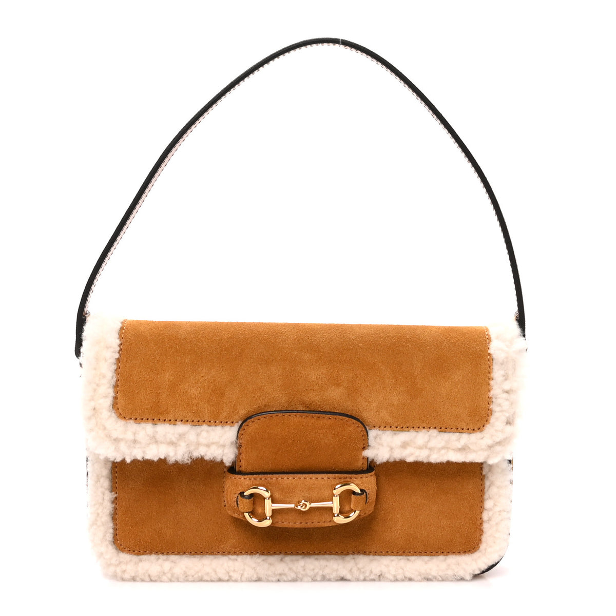 Suede Shearling Horsebit Mini 1955 Shoulder Bag Honey Beige Milk