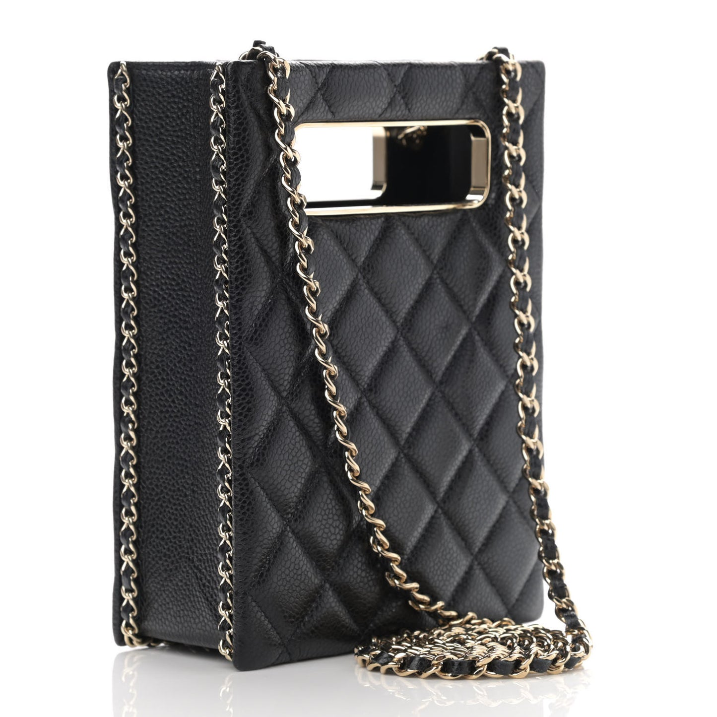 Caviar Quilted Evening Box Bag Black