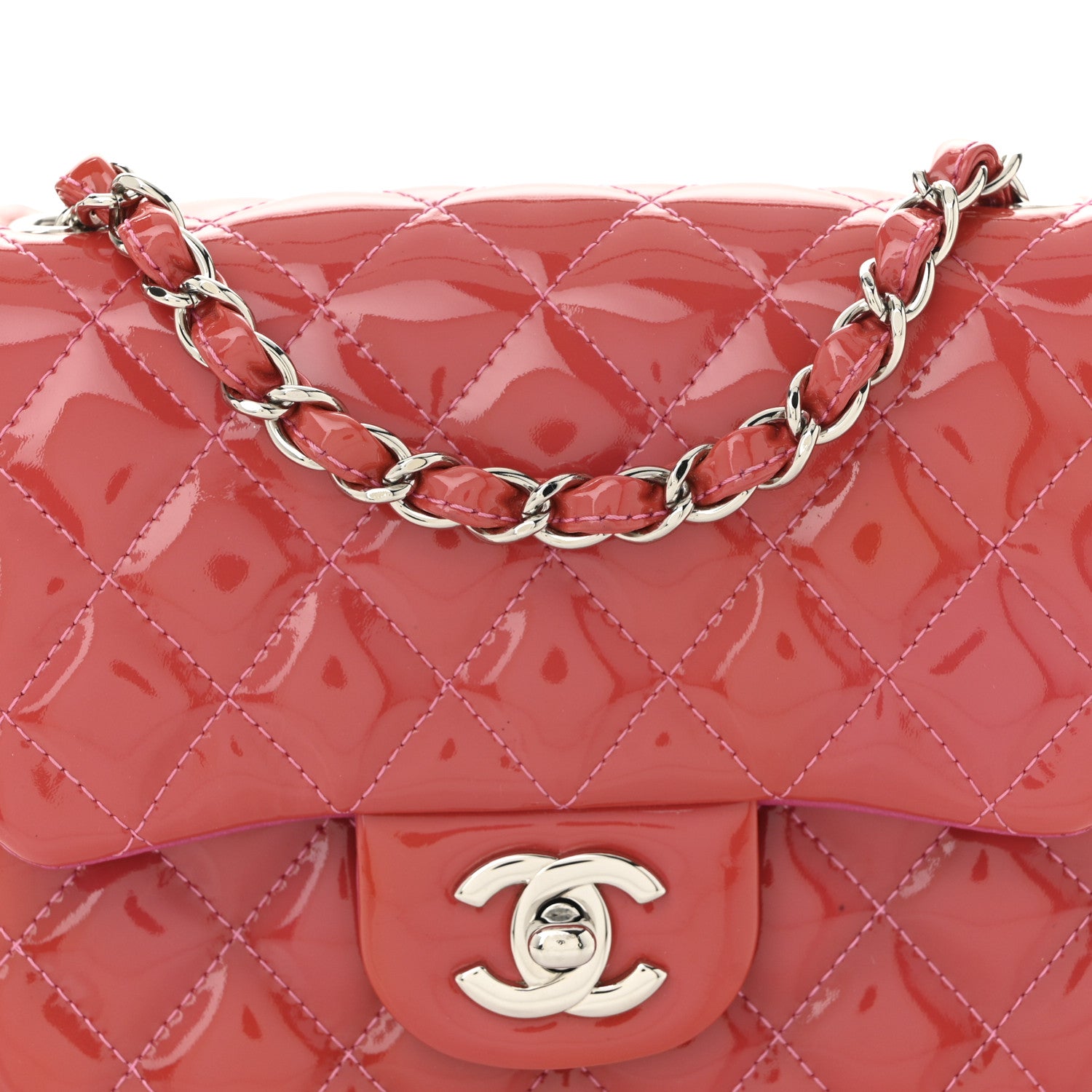 Chanel Patent Quilted Mini Square Flap Pink 8 of 10