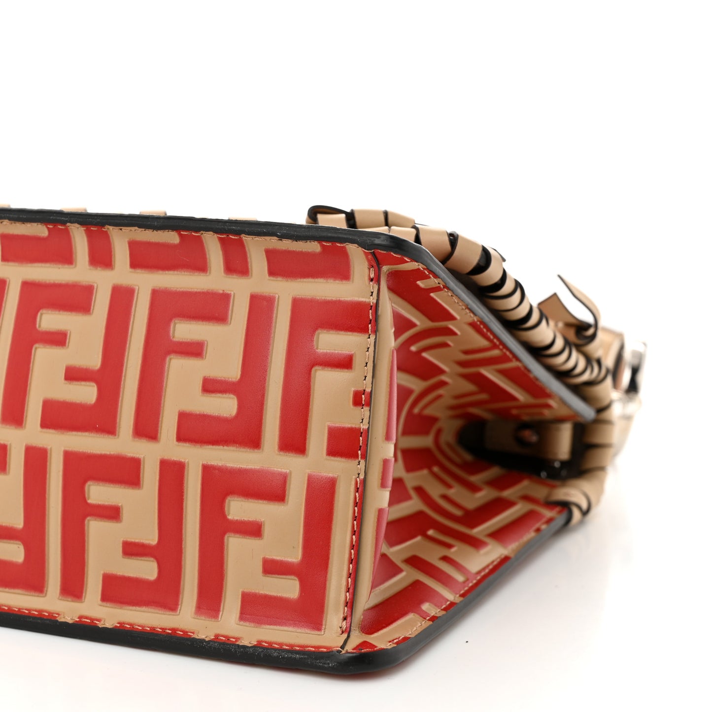 Vitello Century F is Fendi Whipstitch Threads FF Embossed Kan I Shoulder Bag Amido Fiamma